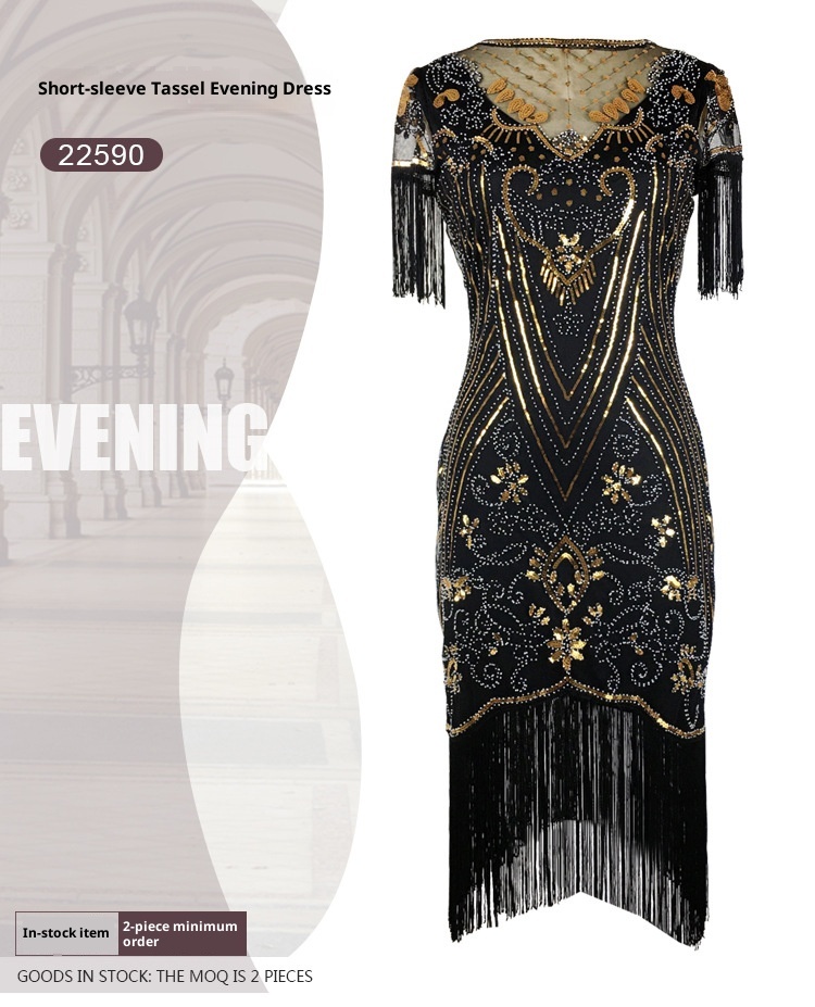 ChicShe 1920S Retro Ball Gown With Embroidery And Tassels, Cocktail Party Plus Size Sequin Beaded Mesh Dress_voghion.com