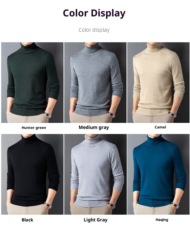 Maglione da uomo di mezza età, casual, lavorato a maglia, a collo alto, doppio risvolto, per il commercio estero transfrontaliero, autunno inverno_voghion.com