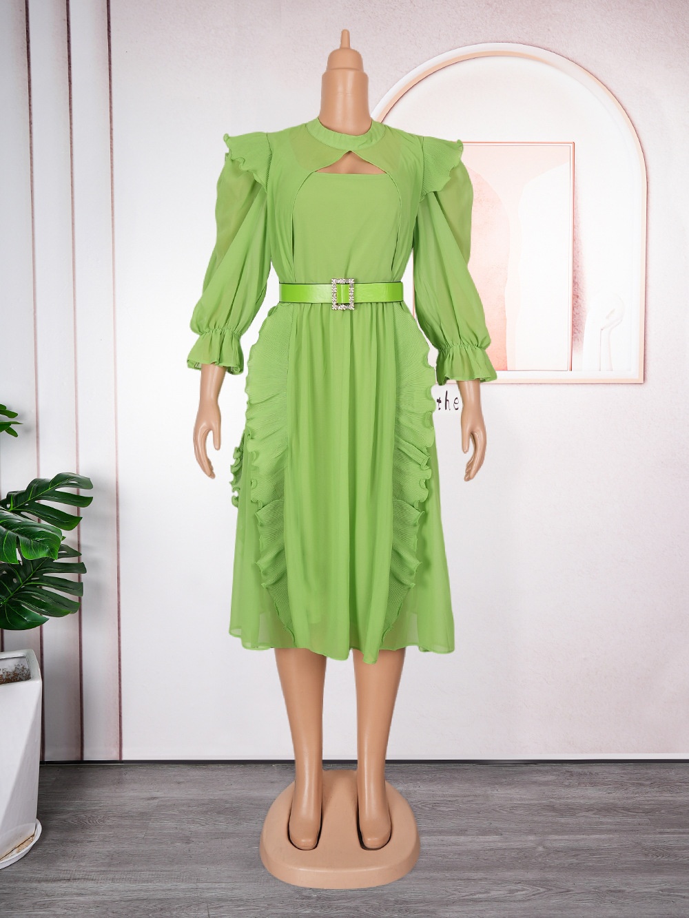 ChicShe Europäische und amerikanische grenzüberschreitende Damenbekleidung in Übergrößen, afrikanische Unifarben, neue Herbstkollektion, hochtailliert, figurformend_voghion.com