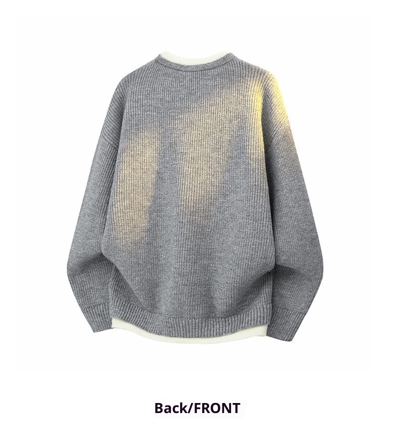 boy Boy Boy Cross-Border Autumn Winter Two-Piece Knitted Sweater Men's Lazy Style Pullover Loose Fit Base Layer_voghion.com