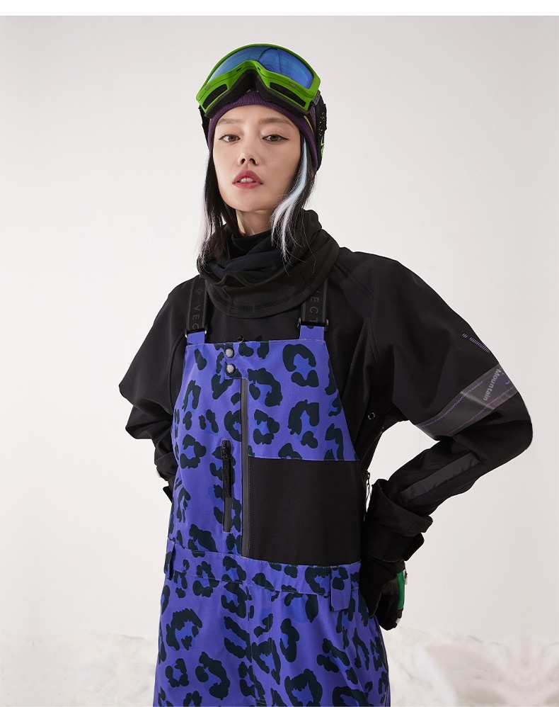 001 VECTOR Overalls Ski Leopard Print Color Block Warm Waterproof Windproof New Sports Outdoor Suspender Pants_voghion.com