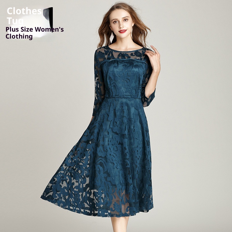 ChicShe Flared Lace European And American Fashion Plus Size Simple Loose Mid-Length Casual Dress Factory Direct Sale_voghion.com