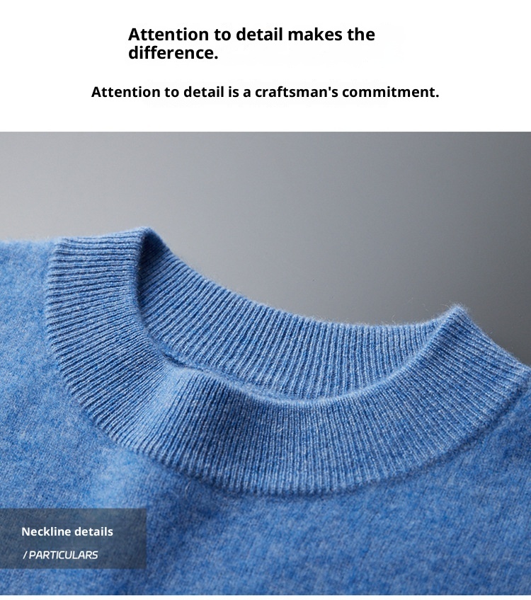 Maglione da uomo in pura lana, lavorato a maglia, tinta unita, con collo alto, in cashmere, autunno e inverno_voghion.com