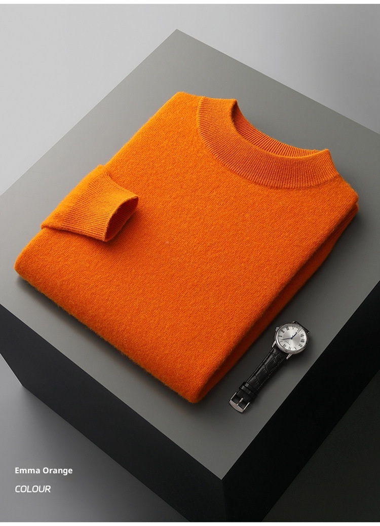 Maglione da uomo in pura lana, lavorato a maglia, tinta unita, con collo alto, in cashmere, autunno e inverno_voghion.com