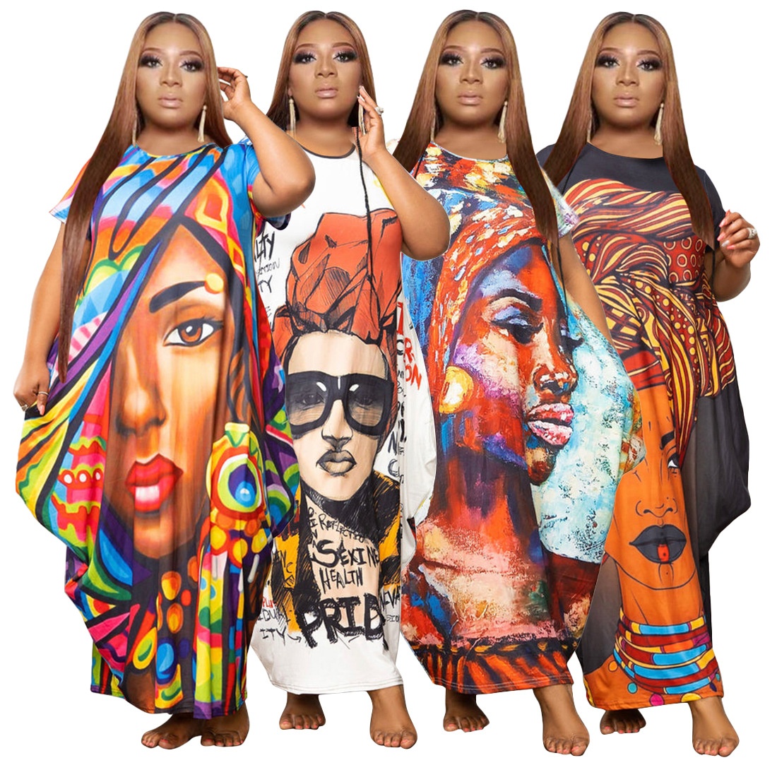 ChicShe N7514 Cross-Border European And American 's Fashion Positioning Printed Pocket Plus Size Loose Oversized Dress For_voghion.com