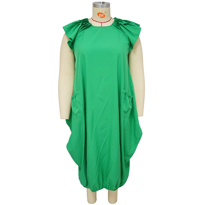 ChicShe N7834 Cross-Border Source European And American Fashion Plus Size Women's Solid Color Double Pocket Loose Dress_voghion.com