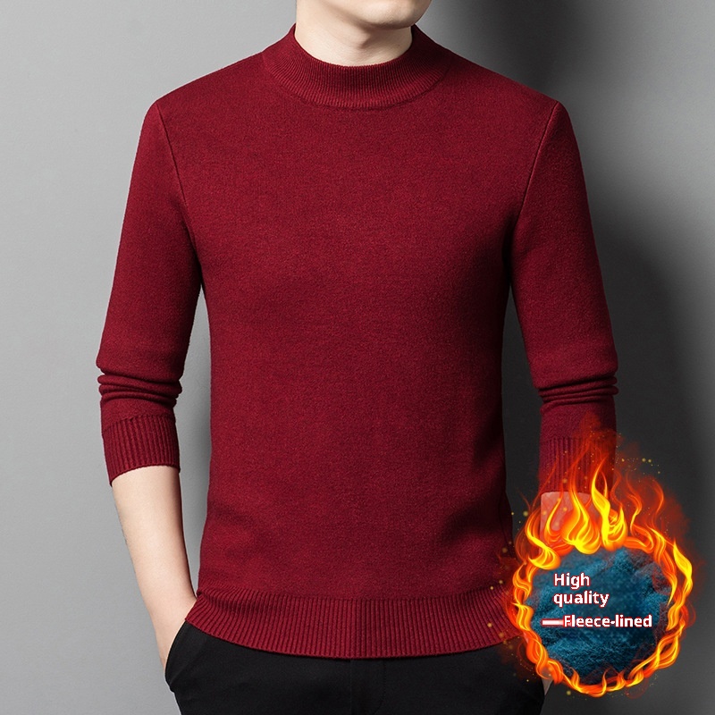 boy Boy Boy Wholesale Winter Fleece-Lined Thickened Men's Knitted Half Turtleneck Wool Sweater Dad's Outfit_voghion.com