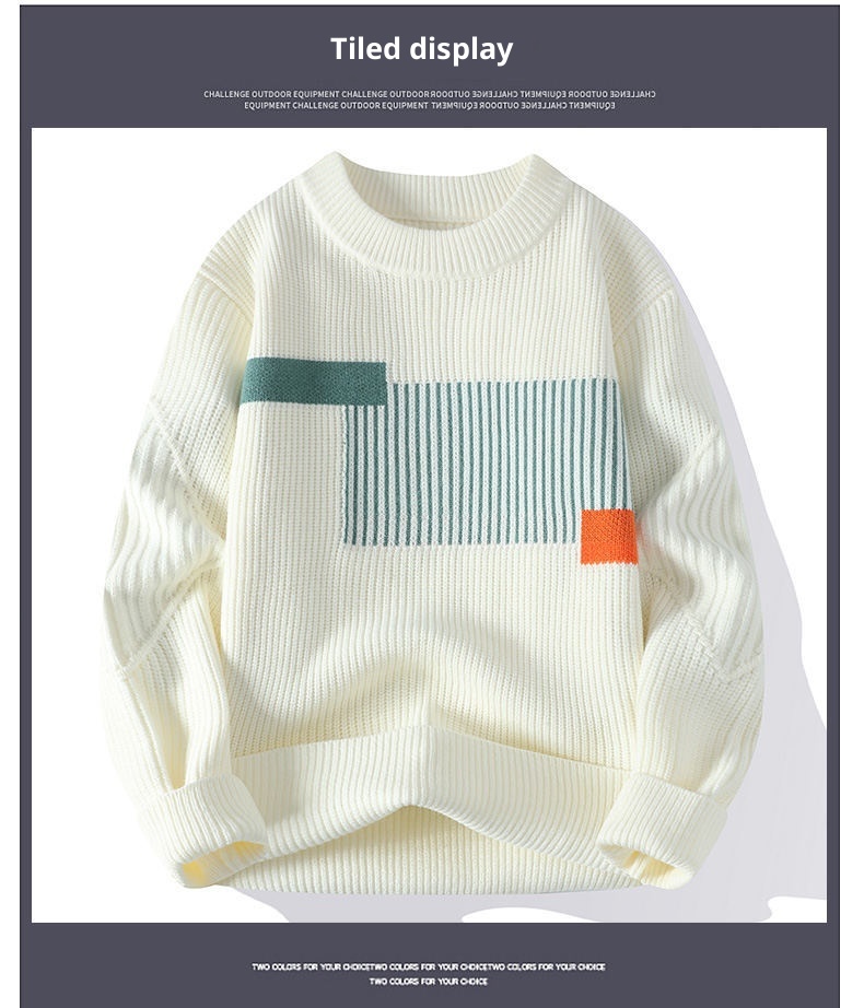 Herren-Strickpullover für Herbst/Winter: Neuer, dicker Fleece-Rundhalspullover für Teenager – Warme Basisschicht_voghion.com