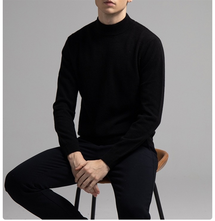 boy Boy Boy Foreign Trade Double Turn High Neck Men Wool Soft Warm Knitted Solid Color Slim Fit Base Sweater Trendy_voghion.com
