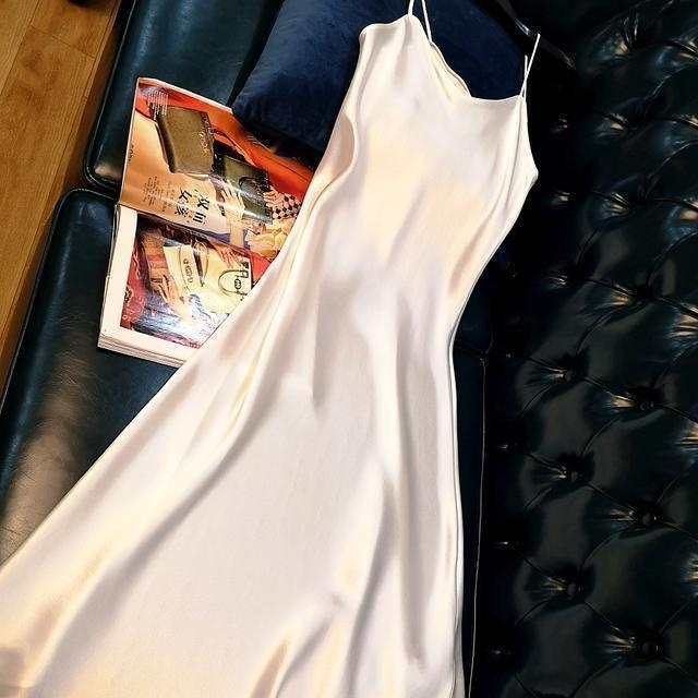 ChicShe 032 Trendy Women's Fashion New Plus Size Elegant Long French A-line Satin Strap Dress Summer_voghion.com