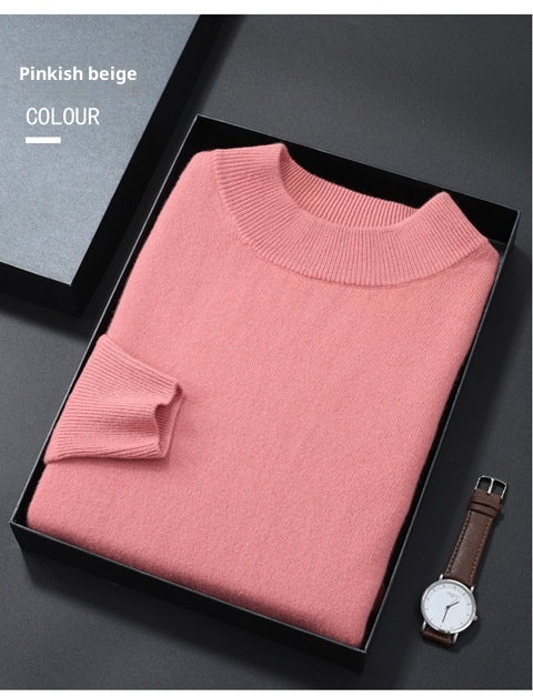 Herren-Halbrollkragenpullover aus 100 % reiner Wolle, warm, gestrickt, Übergröße, lässig, mittelhoher Kragen, Kaschmirbasis, Herbst/Winter_voghion.com