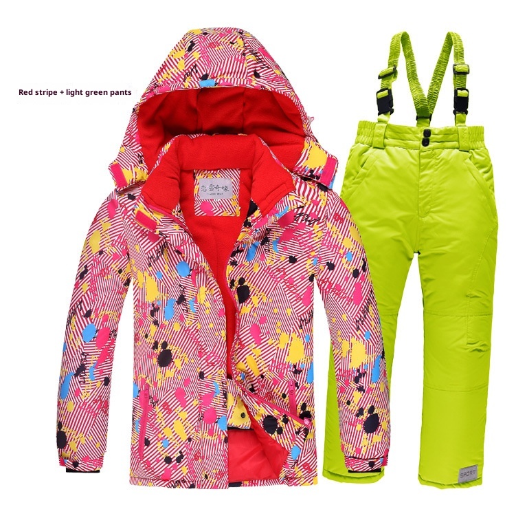 001 Outdoor-Kinderanzug-Set, bestehend aus einem einteiligen Overall für Jungen und Mädchen, winddicht, wasserdicht und warm, mit passender Winter-Skijacke und -hose_voghion.com