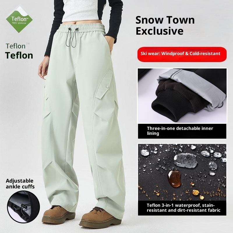 Pantaloni da sci invernali antivento impermeabili e antifreddo, spessi e foderati in pile termico, 001 Northeast Harbin Town, per uomo e donna_voghion.com