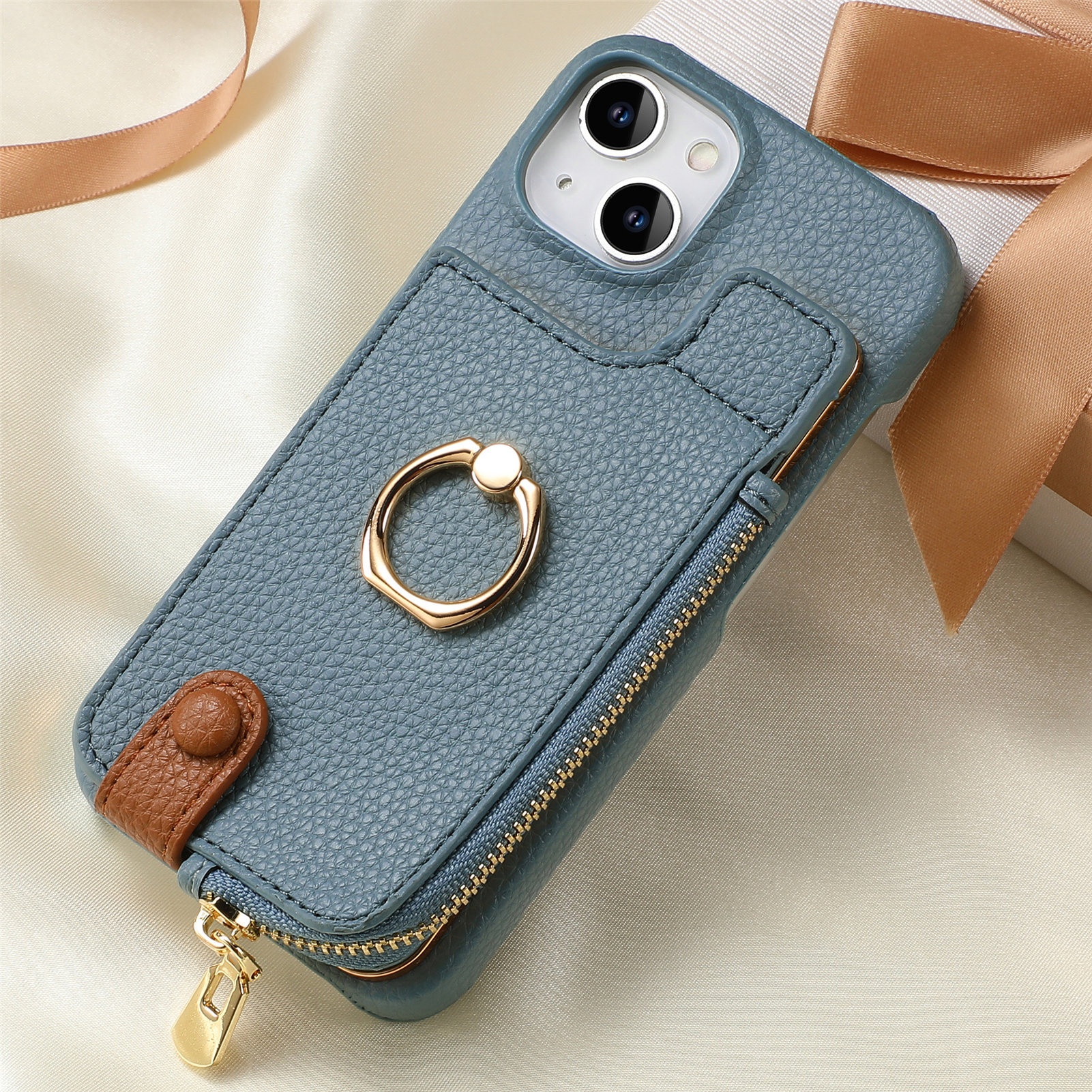 TechGlobe Compatible With 17 Air Lychee Texture Top And Bottom Opening Electroplated Oil Edge Solid Color Ring Card Slot_voghion.com