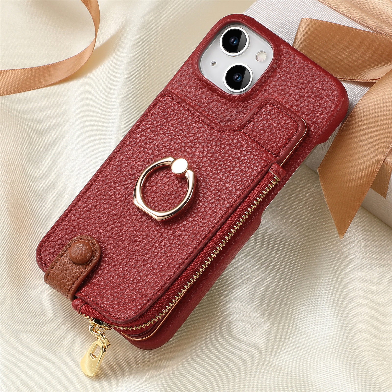 TechGlobe Compatible With 17 Air Lychee Texture Top And Bottom Opening Electroplated Oil Edge Solid Color Ring Card Slot_voghion.com