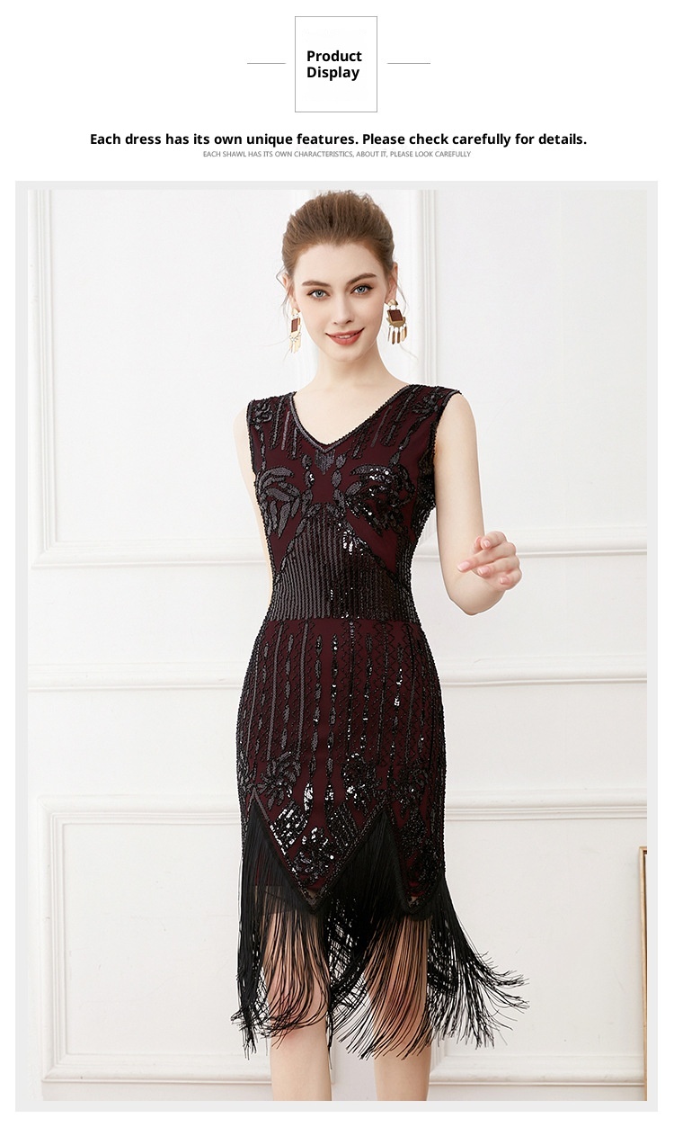 ChicShe European And American Retro Gatsby Ball Gown V-neck Sequin Beaded Embroidery Tassel Vest Plus Size Dress_voghion.com