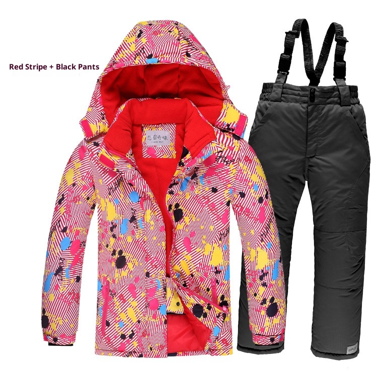 001 Outdoor-Kinderanzug-Set, bestehend aus einem einteiligen Overall für Jungen und Mädchen, winddicht, wasserdicht und warm, mit passender Winter-Skijacke und -hose_voghion.com