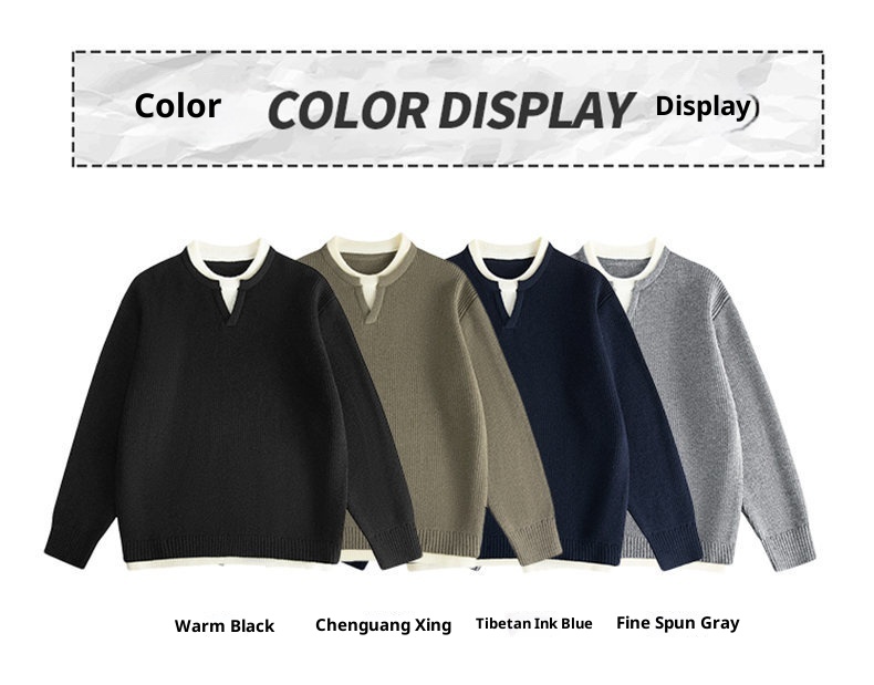 boy Boy Boy Cross-Border Autumn Winter Two-Piece Knitted Sweater Men's Lazy Style Pullover Loose Fit Base Layer_voghion.com