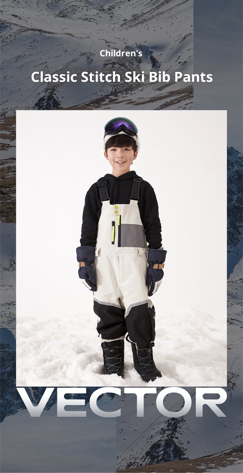001 VECTOR Children's Overalls Ski Boys Girls Color Block Warm Waterproof Windproof New Style Suspender Pants_voghion.com