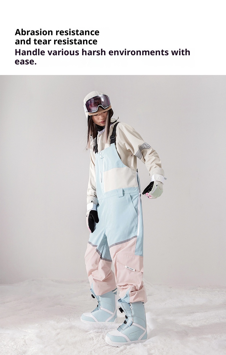 001 VECTOR Overalls Ski Leopard Print Color Block Warm Waterproof Windproof New Sports Outdoor Suspender Pants_voghion.com