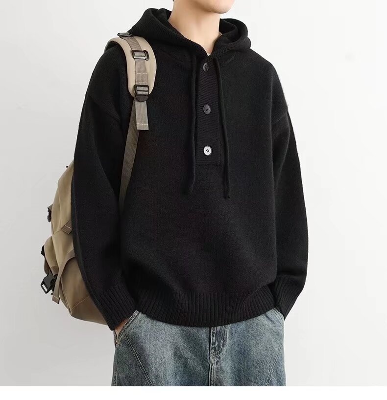 boy Boy Boy 2025 Spring Autumn Winter New Cardigan American Retro Casual Lazy Style V-neck Knitted Sweater Men's Solid Color Jacket_voghion.com