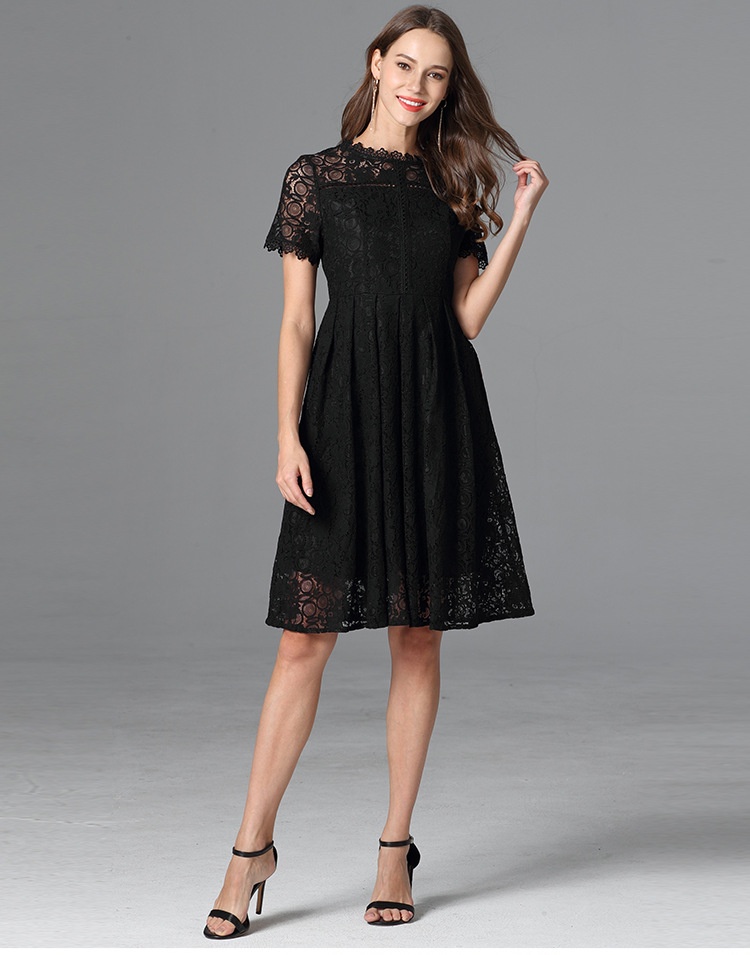 Robe d'été ChicShe grande taille, petite robe noire, coupe trapèze, manches courtes, en dentelle, style Sweet Lady._voghion.com