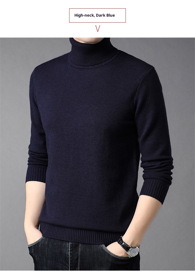 Boy Boy Boy Herren-Winterpullover aus reinem Kaschmir, dick gefüttert, halbrollkragen, Wollpullover für Herren mittleren Alters_voghion.com