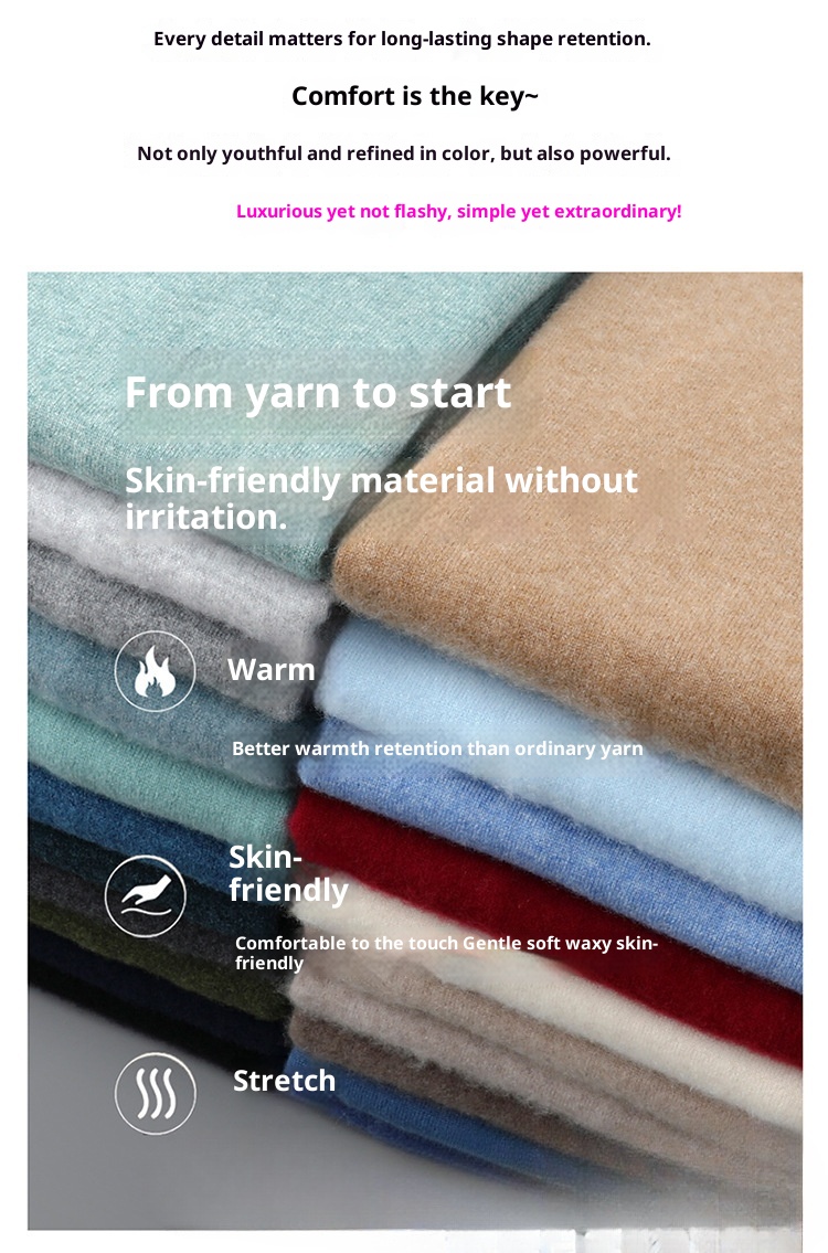 boy Boy Boy Autumn Winter New 100% Pure Wool Men's Half Turtleneck Knitted Pullover Casual Loose Base Cashmere Sweater_voghion.com