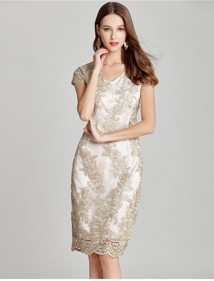 ChicShe V-Neck Embroidered Summer New Socialite Versatile Little Plus Size European And American Fashion Lace Dress_voghion.com