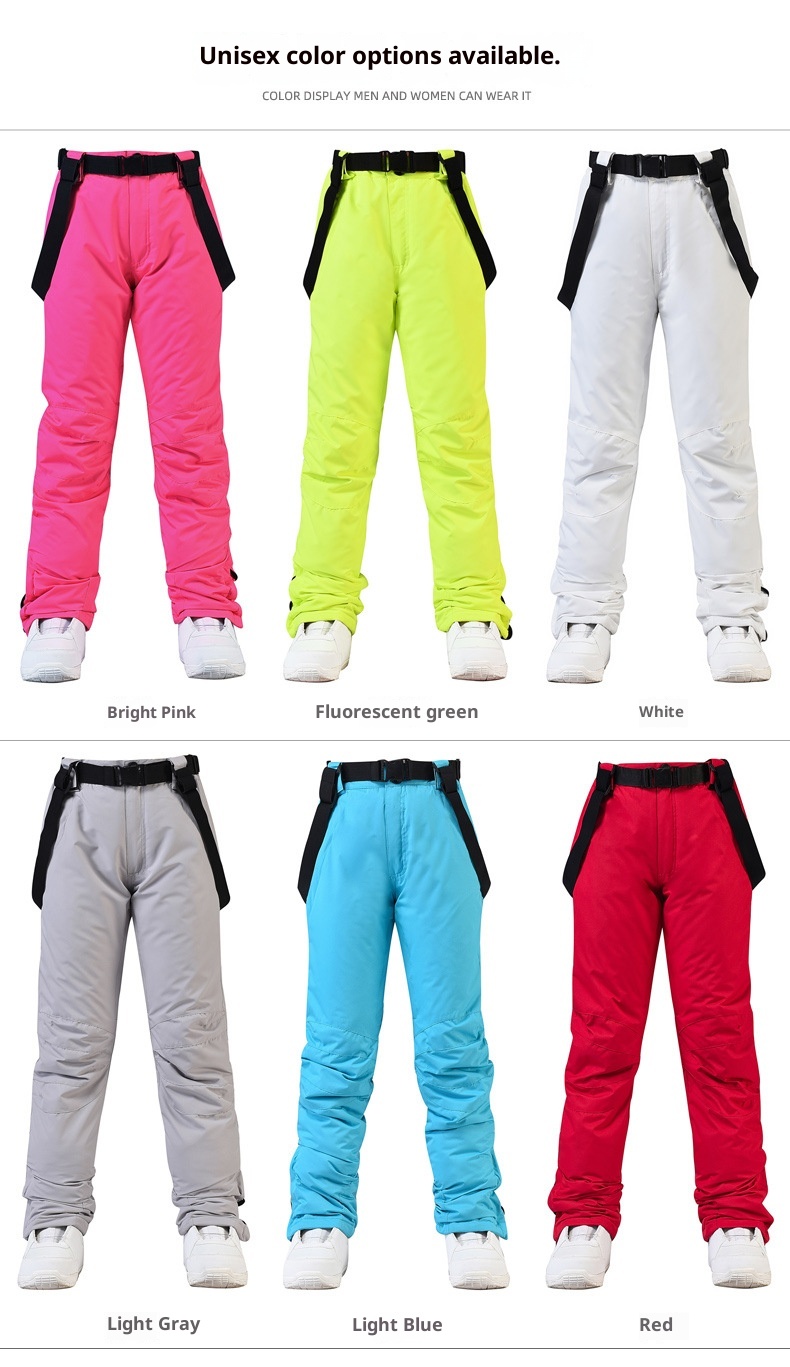 001 Spodnie damskie, męskie, w stylu dla par, spodnie ogrodniczki, zimowe, wiatroszczelne, ciepłe, pogrubione, spodnie snowboardowe i narciarskie_voghion.com