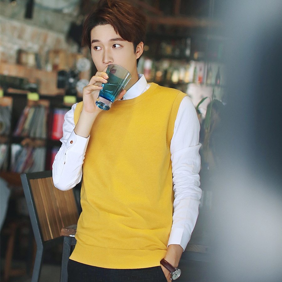 boy Boy Boy Round Neck Pullover Youth Solid Color Sleeveless Knitted Wool Vest Men's Sweater_voghion.com