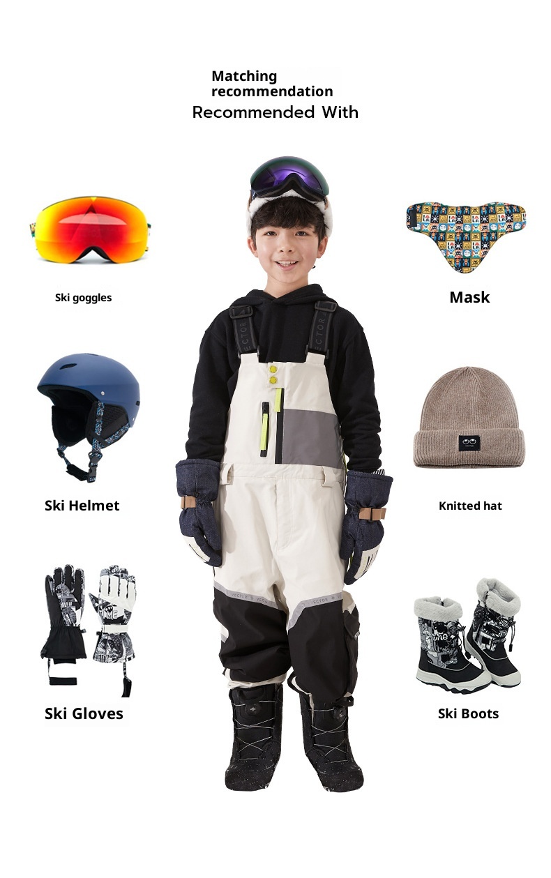 001 VECTOR Children's Overalls Ski Boys Girls Color Block Warm Waterproof Windproof New Style Suspender Pants_voghion.com