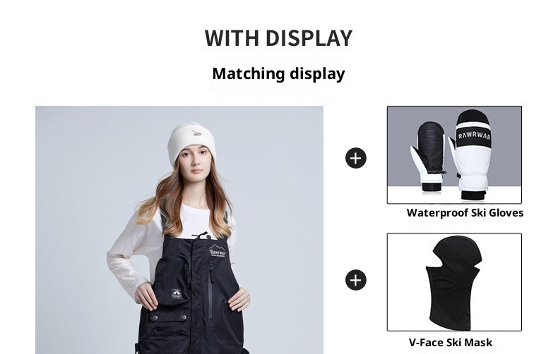 001 Arbeits-Latzhose für Damen und Herren, geeignet zum Snowboarden und Skifahren, wasserdicht, winddicht, gepolstert, warm, figurformend, einteilig_voghion.com