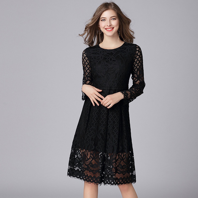 ChicShe Size Women's Black For Foreign Trade, European And American Fashion, Lace Trim, Plus Size, 100kg Dress_voghion.com