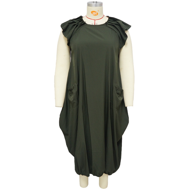 ChicShe N7834 Cross-Border Source European And American Fashion Plus Size Women's Solid Color Double Pocket Loose Dress_voghion.com