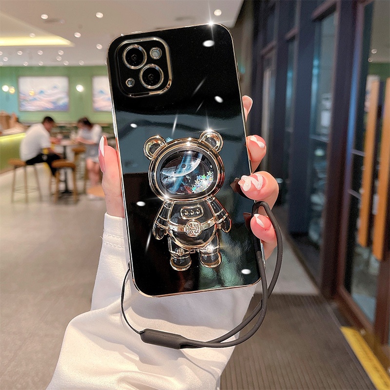 TechGlobe-kompatible, galvanisierte 16-Zoll-Handyhülle mit flüssigem Sand, kreativer 13 Pro Max- und Internet-Promi-Motiv, neuer Weltraumbär_voghion.com