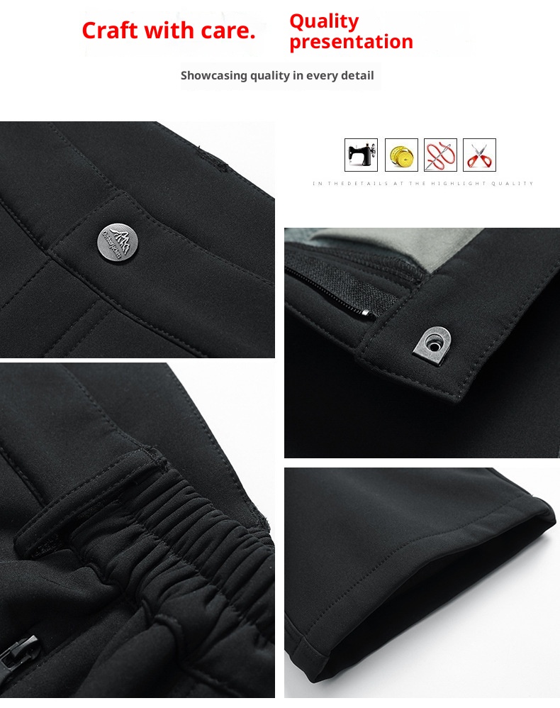 001 Outdoor Softshell For Men Women, Autumn And Winter Waterproof Windproof Breathable Hiking Ski Pants With Fleece Lining,_voghion.com