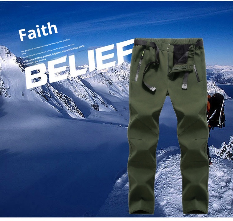 001 Outdoor Softshell Pants For Men And Women, Winter Fleece-Lined Thickened Hiking Skiing Windproof Waterproof Fleece Soft_voghion.com