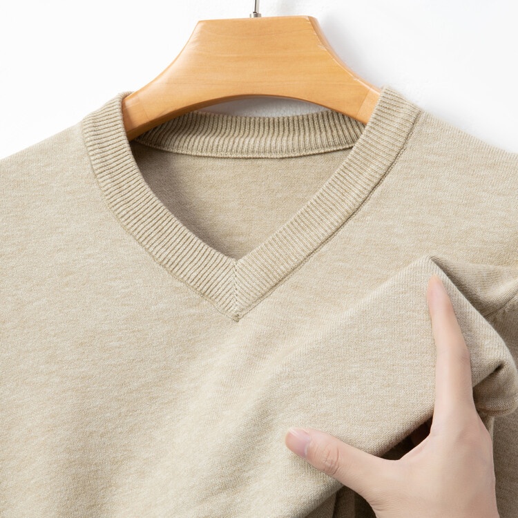 Maglione da uomo in maglia con scollo a V, 100% lana primaverile e autunnale, per la mezza età, caldo e comodo_voghion.com
