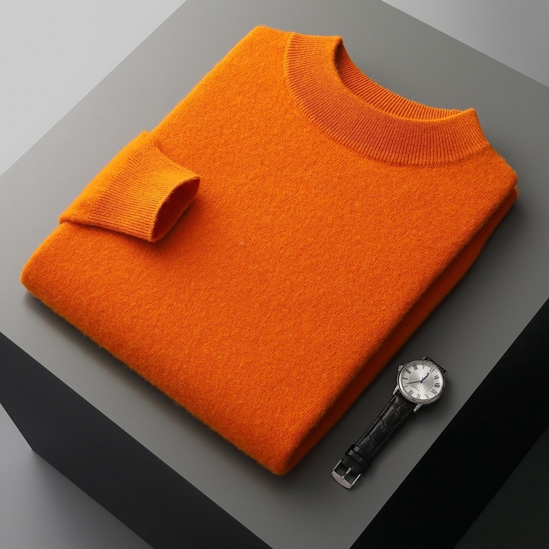 Suéter de cuello alto de cachemir para niño, de lana pura, ideal para otoño e invierno. Suéter de punto para hombre, color liso, base gruesa._voghion.com