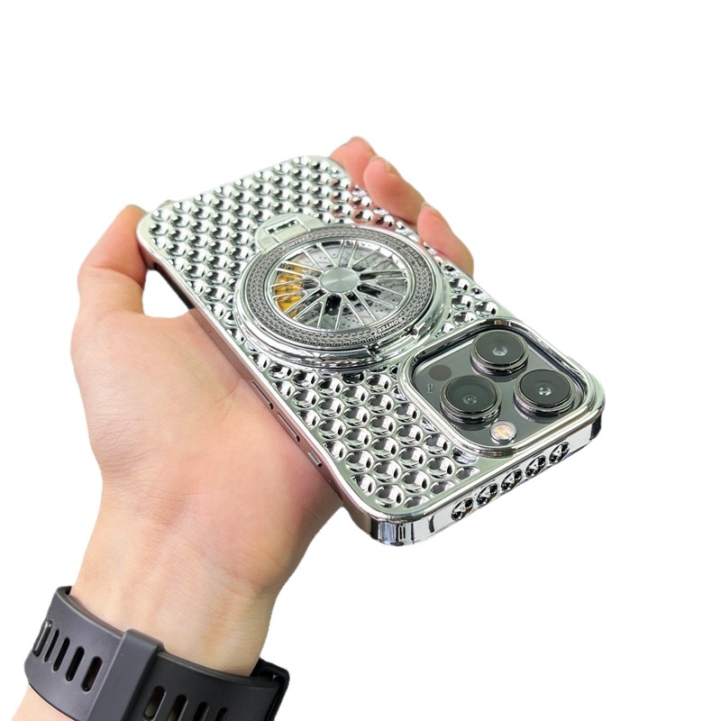 Custodia per telefono con supporto magnetico rotante giroscopico TechGlobe compatibile con iPhone 16 Pro Max, copertura a nido d'ape per dissipazione del calore_voghion.com