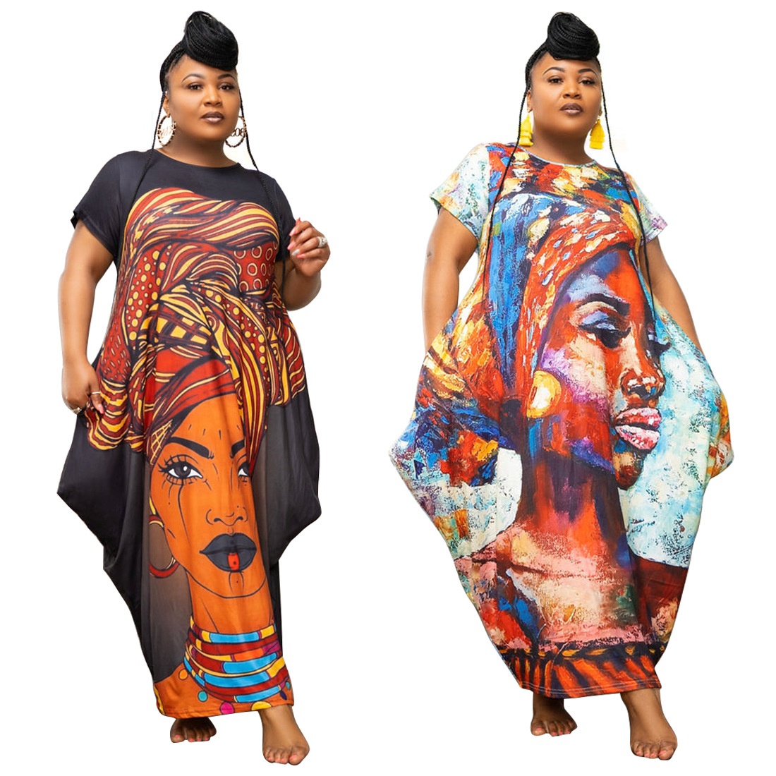ChicShe N7514 Cross-Border European And American 's Fashion Positioning Printed Pocket Plus Size Loose Oversized Dress For_voghion.com