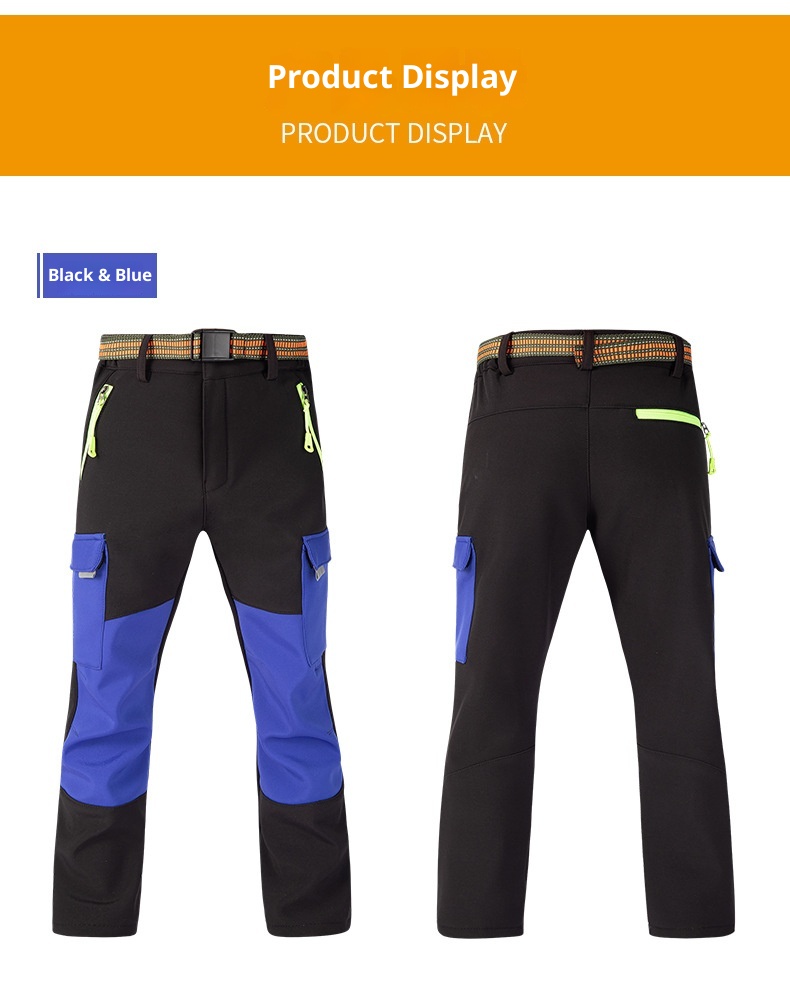 001 Children's Autumn Winter Softshell Boys Girls Students School Color Block Reflective Windproof Waterproof Warm Ski Pants_voghion.com