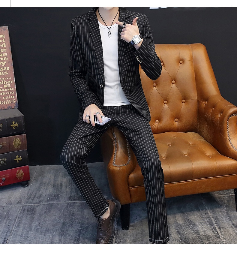 QFV507045555501<2 QFV507045555501<2 2022 Autunno Nuovo Set Manica Lunga a Righe per Uomo Versione Coreana Slim Fit Moda Giovanile Trendy Due Pezzi_voghion.com