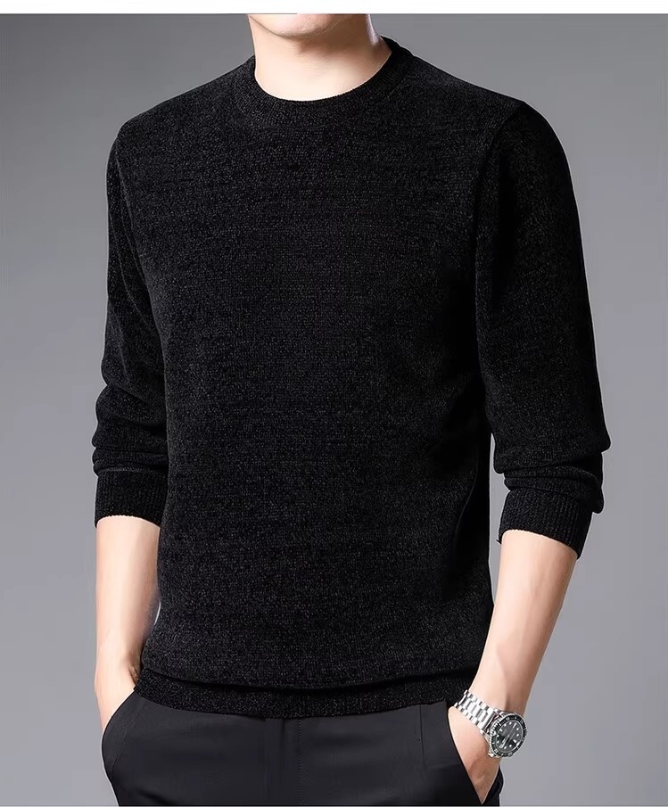 Maglione spesso foderato in pile di ciniglia e autunno più venduto da ragazzo, maglia invernale da uomo, strato di base alla moda_voghion.com