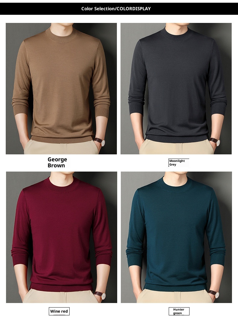 ragazzo Ragazzo Ragazzo Autunno Inverno Fine Spun 100% Lana Maglia Base Layer Calda Camicia Tinta Unita Mezza Dolcevita Vestibilità Slim Semplice Mezza età_voghion.com