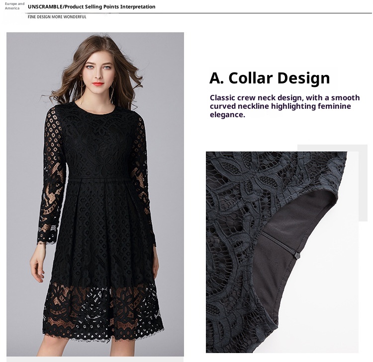 ChicShe Size Women's Black For Foreign Trade, European And American Fashion, Lace Trim, Plus Size, 100kg Dress_voghion.com