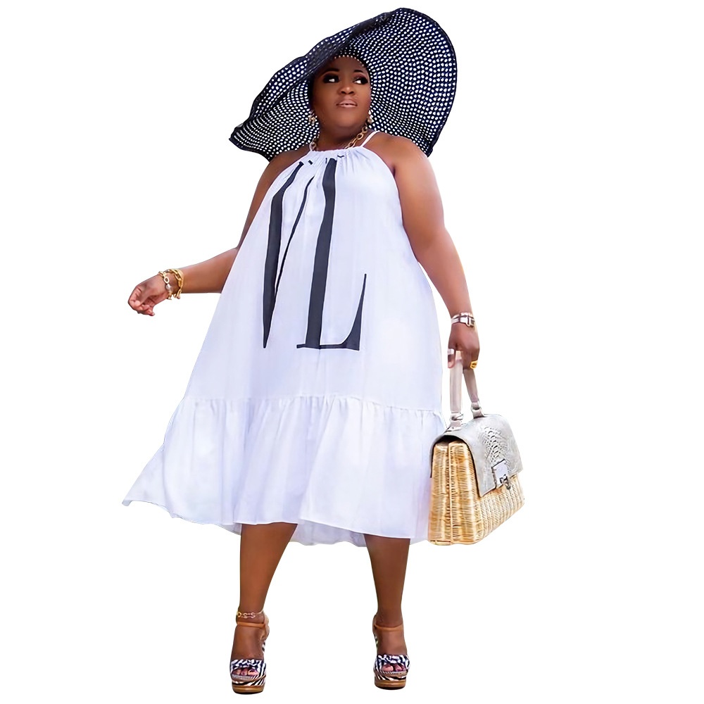 ChicShe European And American Plus Size Women's Fashion Casual Solid Color Positioning Print Nightclub Style Loose Strap Ruffle_voghion.com