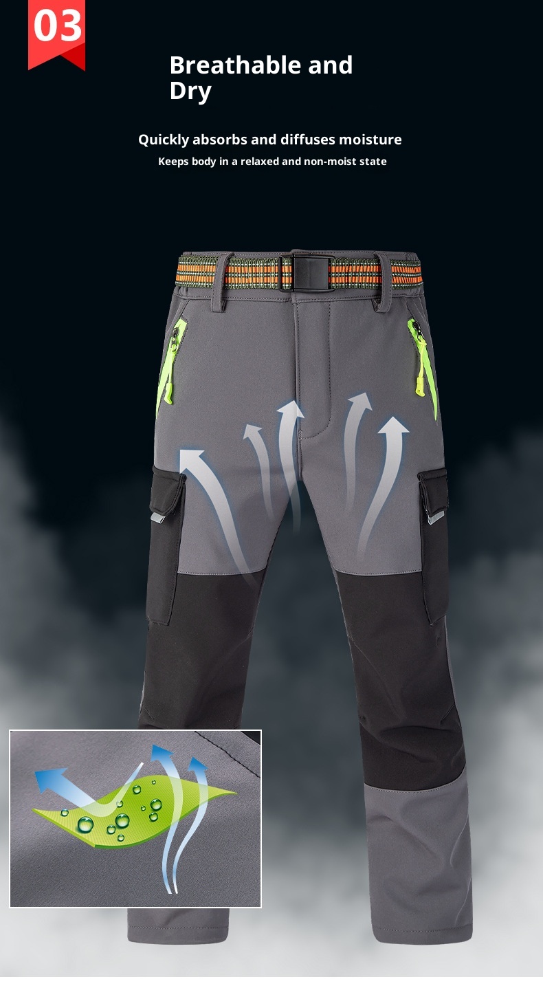 001 Children's Autumn Winter Softshell Boys Girls Students School Color Block Reflective Windproof Waterproof Warm Ski Pants_voghion.com