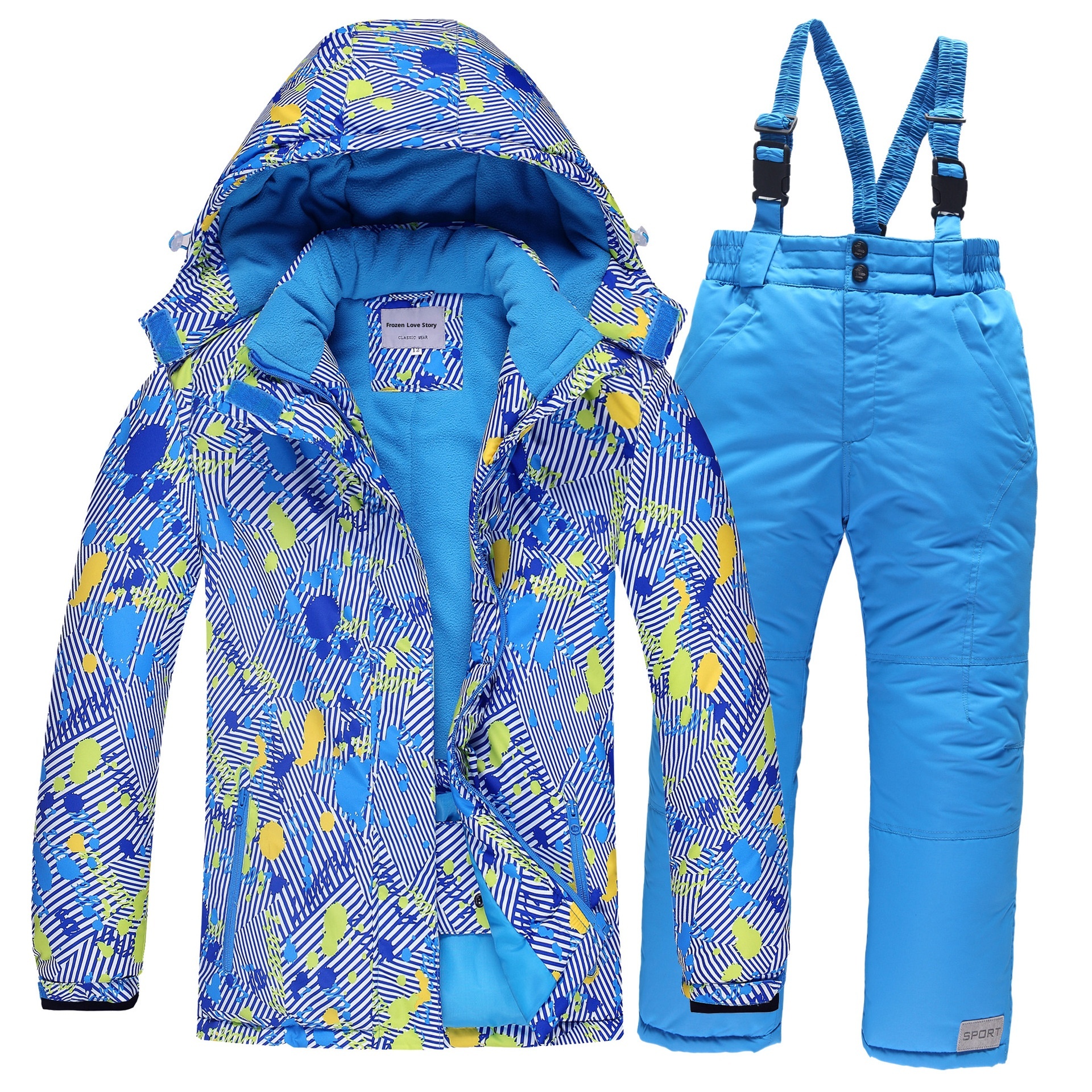 001 Outdoor-Kinderanzug-Set, bestehend aus einem einteiligen Overall für Jungen und Mädchen, winddicht, wasserdicht und warm, mit passender Winter-Skijacke und -hose_voghion.com
